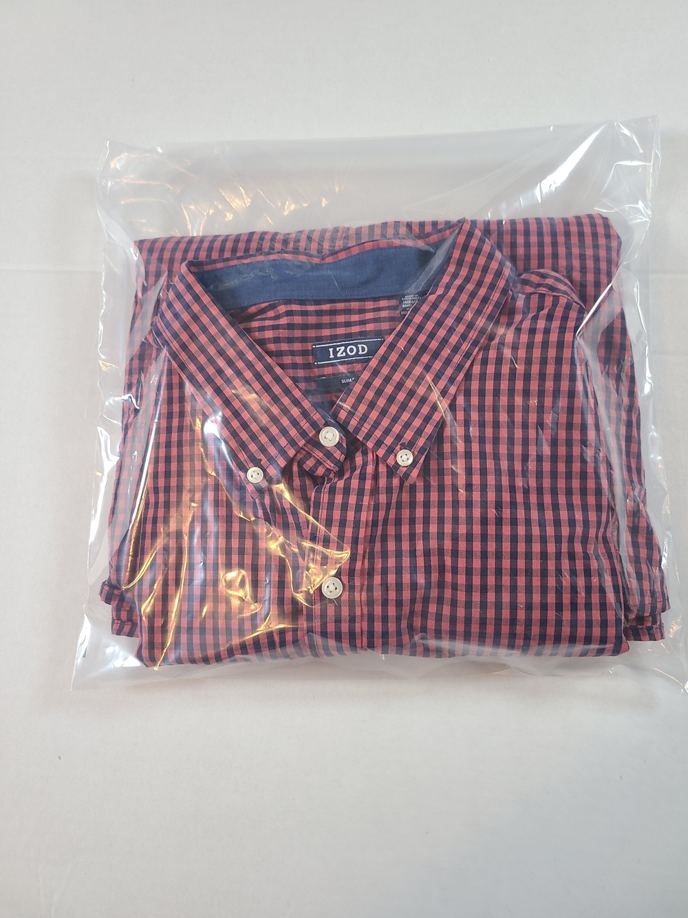 Izod Men's Slim Fit Red Check Long-Sleeve Button-Down Shirt One Pocket Logo XXL - Picture 11 of 13